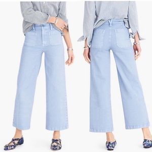 NWT JCrew Point Sur Wide Leg Cropped Flat Pocket Front Light Blue Pants size 32
